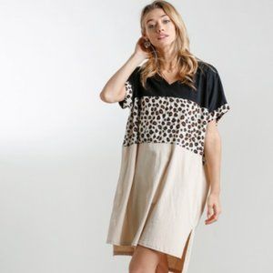 UMGEE Animal Print Colorblock Short Sleeve Tunic/Dress